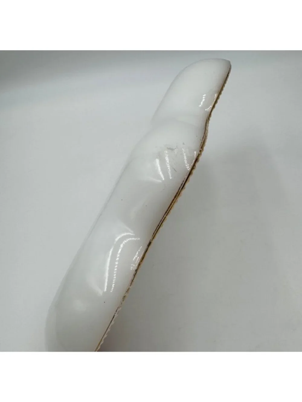 Vintage Fire King Milk Glass Divided Serving Dish With Gold Beaded Rim